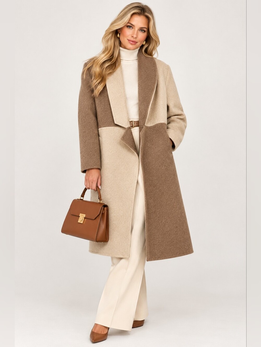 Quaint by Durlana Quantas Two-Tone Wool Cashmere Overcoat Size 36 EU /4-6 US